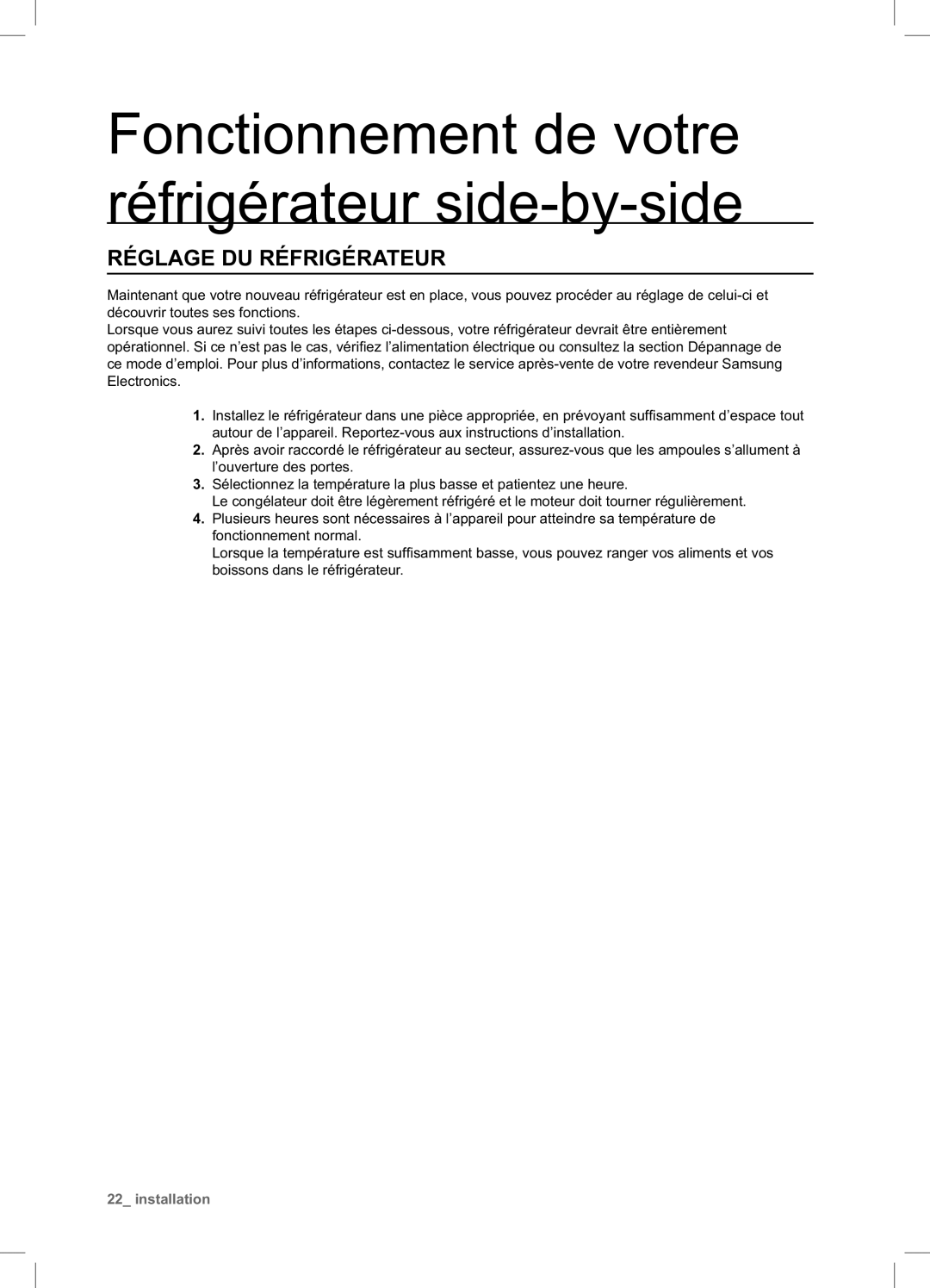 Samsung RSA1ZTMH1/XEF, RSA1DTMH1/XEF manual Fonctionnement de votre réfrigérateur side-by-side, Réglage DU Réfrigérateur 