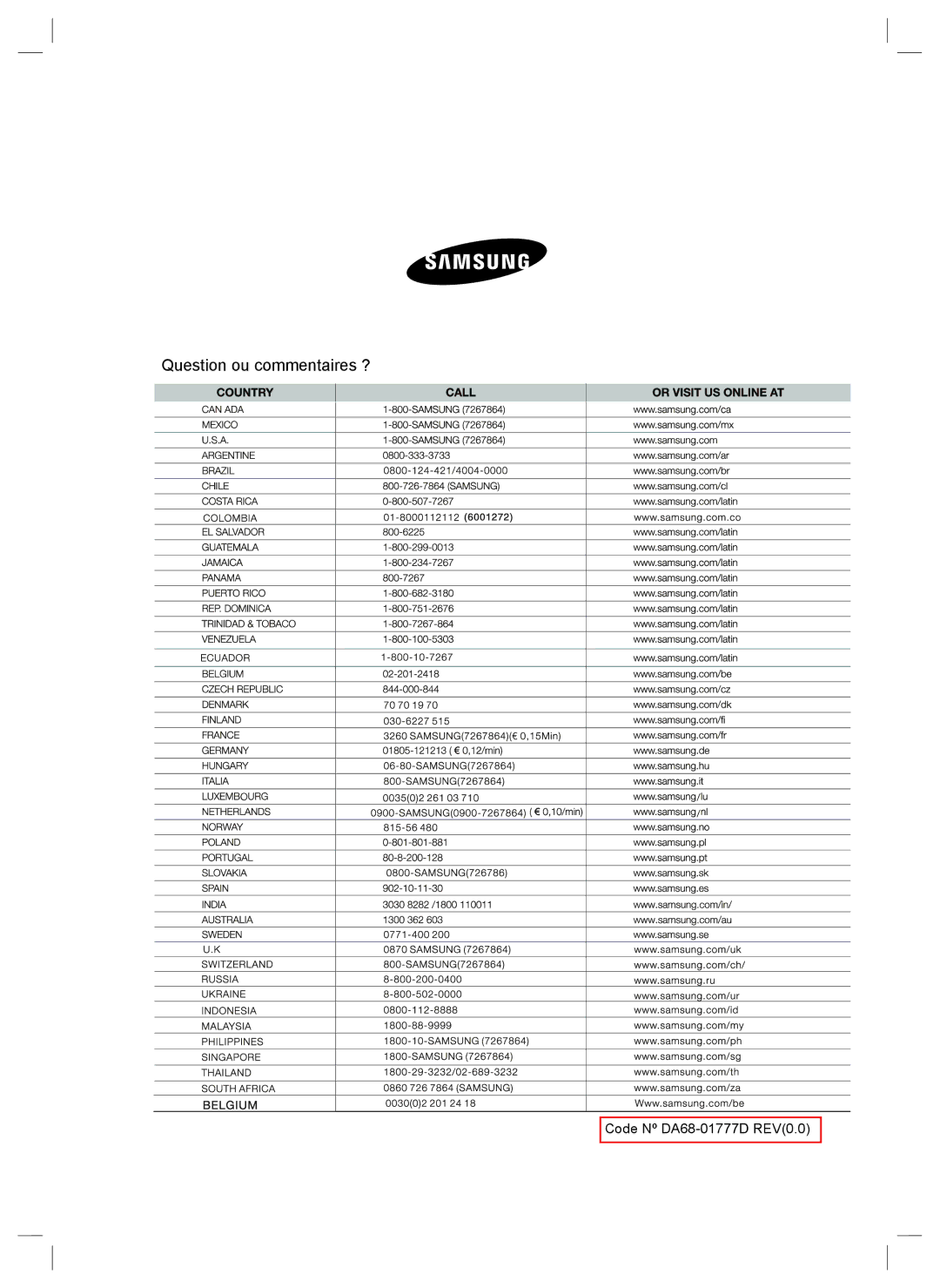 Samsung RSA1ZTPE1/XEF, RSA1DTMH1/XEF, RSA1ZTMH1/XEF, RSA1UTPE1/XEF, RSA1DTWP1/XEF, RSA1DTPE1/XEF Question ou commentaires ? 