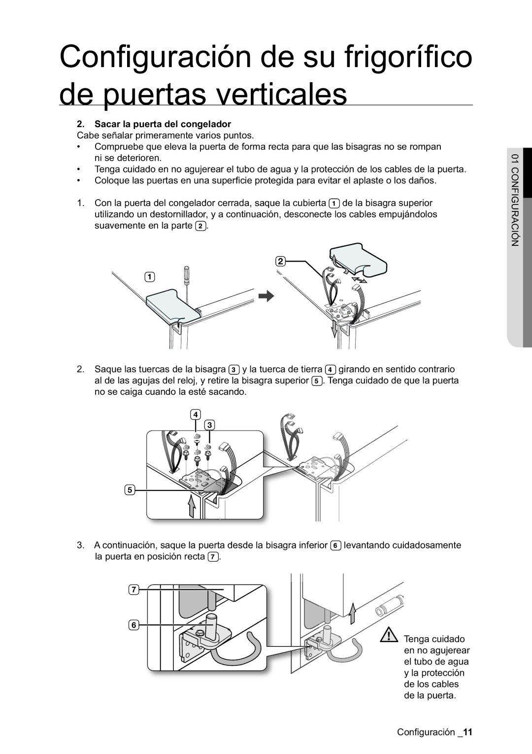 Samsung RSA1SHWP1/XES, RSA1NTPE1/XES, RSA1DTPE1/XES, RSA1DTWP1/XES manual Conﬁguración de su frigoríﬁco de puertas verticales 