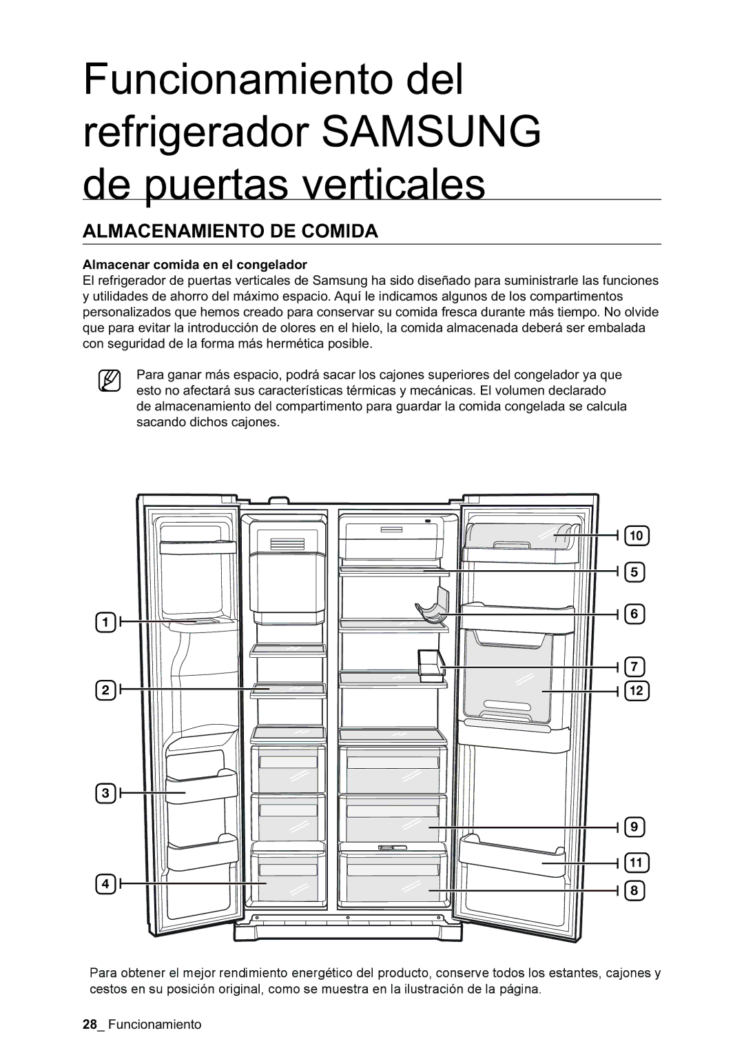 Samsung RSA1NTPE1/XES, RSA1DTPE1/XES, RSA1DTWP1/XES manual Almacenamiento DE Comida, Almacenar comida en el congelador 