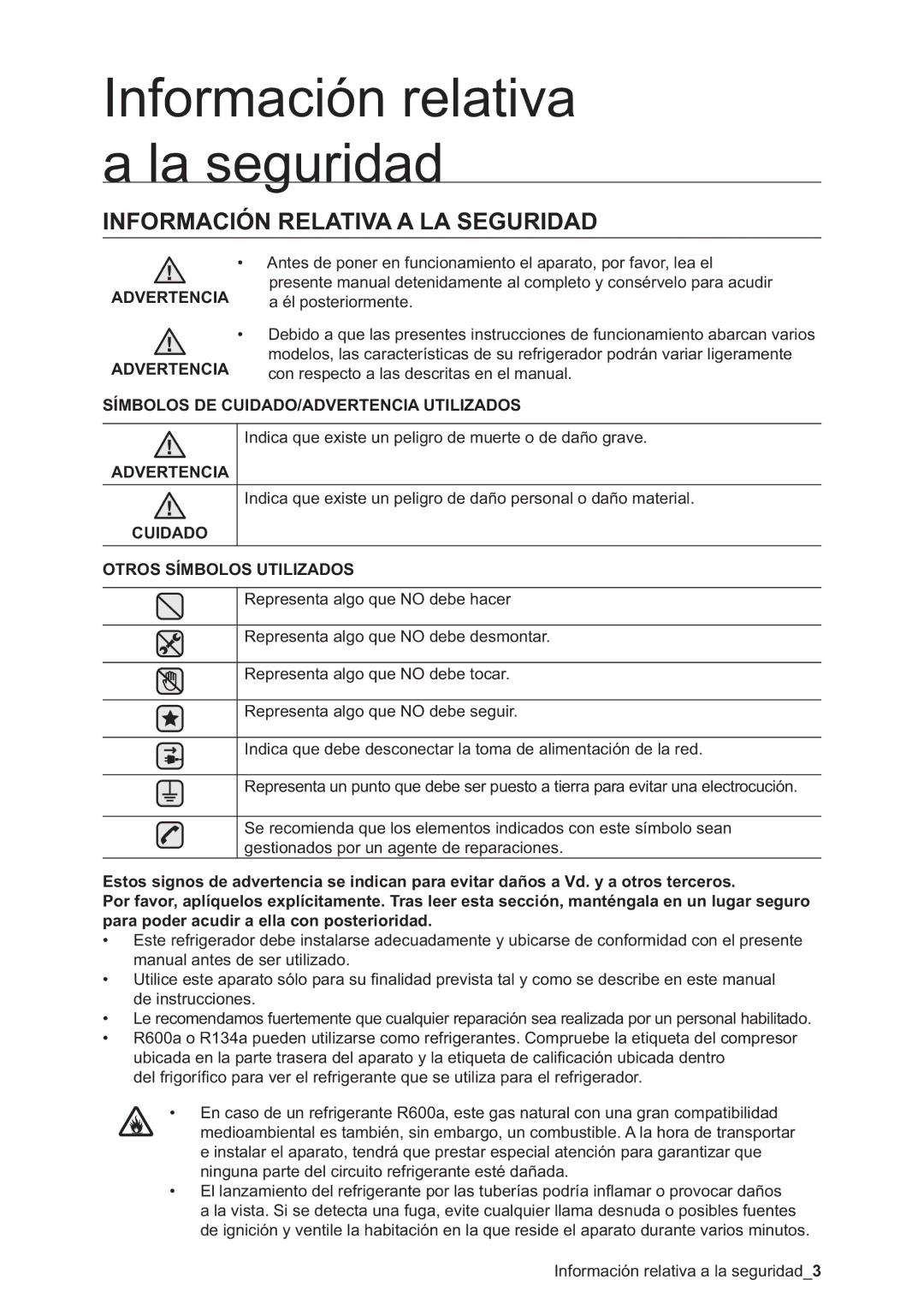 Samsung RSA1SHWP1/XES, RSA1NTPE1/XES Información relativa a la seguridad, Información Relativa a LA Seguridad, Advertencia 