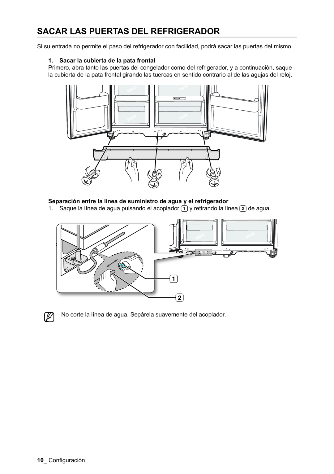 Samsung RSA1NTPE1/XES, RSA1NTVG1/XES manual Sacar Las Puertas Del Refrigerador, Sacar la cubierta de la pata frontal 