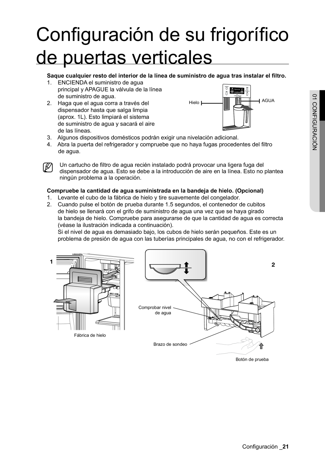 Samsung RSA1NTVG1/XES, RSA1NTPE1/XES manual Conﬁguración de su frigoríﬁco de puertas verticales 
