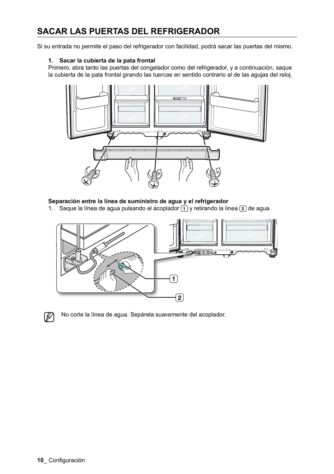 Samsung RSA1NTPE1/XES, RSA1STWP1/XES manual Sacar LAS Puertas DEL Refrigerador, Sacar la cubierta de la pata frontal 