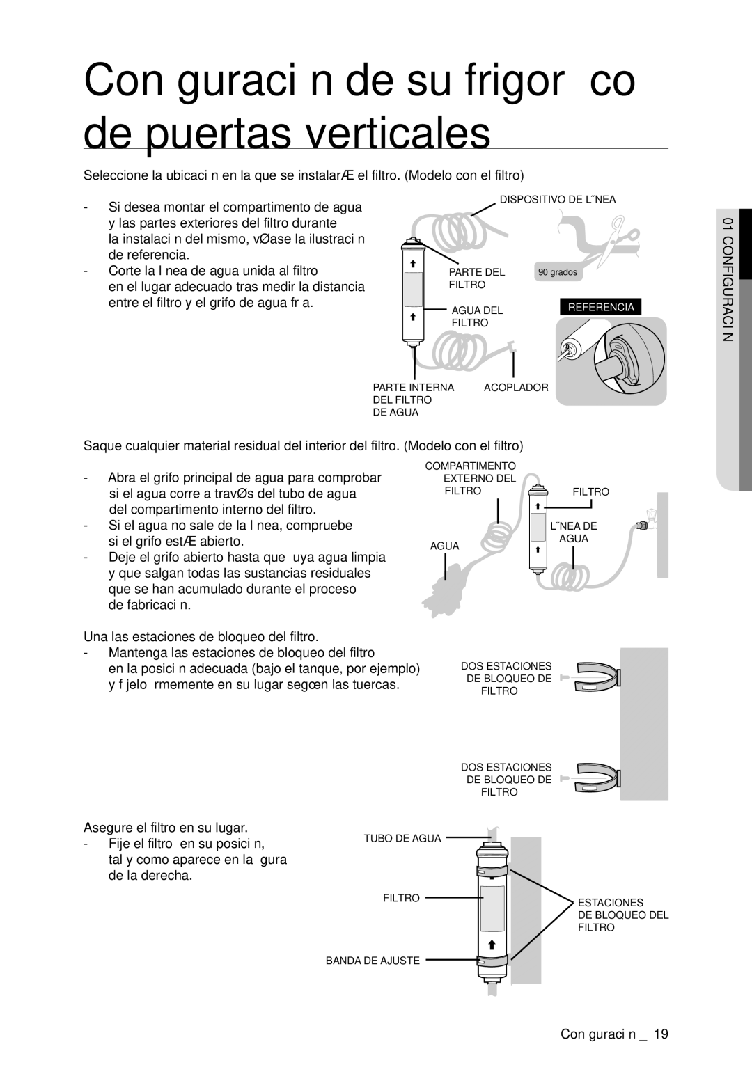 Samsung RSA1STWP1/XES, RSA1NTPE1/XES manual Una las estaciones de bloqueo del filtro, Asegure el filtro en su lugar 