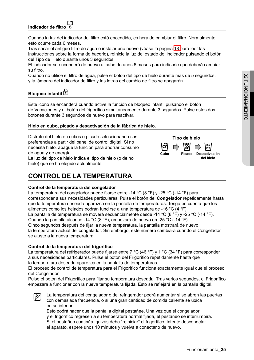 Samsung RSA1STWP1/XES, RSA1NTPE1/XES manual Control DE LA Temperatura 