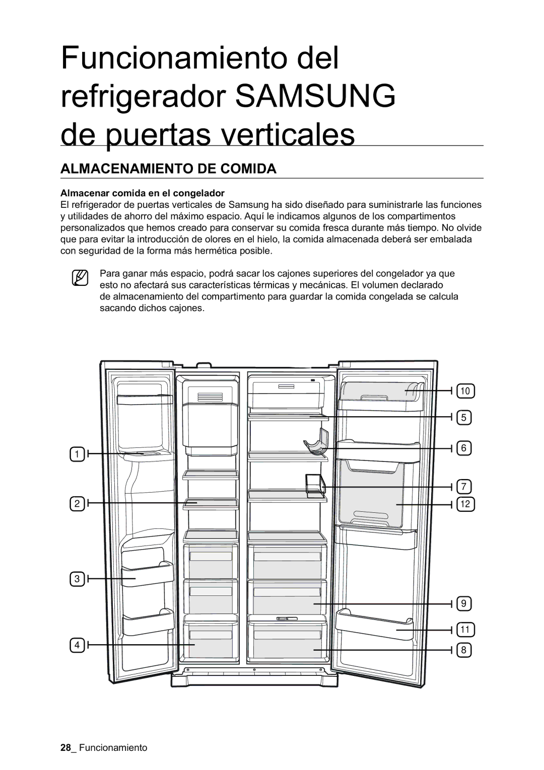 Samsung RSA1NTPE1/XES, RSA1STWP1/XES manual Almacenamiento DE Comida, Almacenar comida en el congelador 