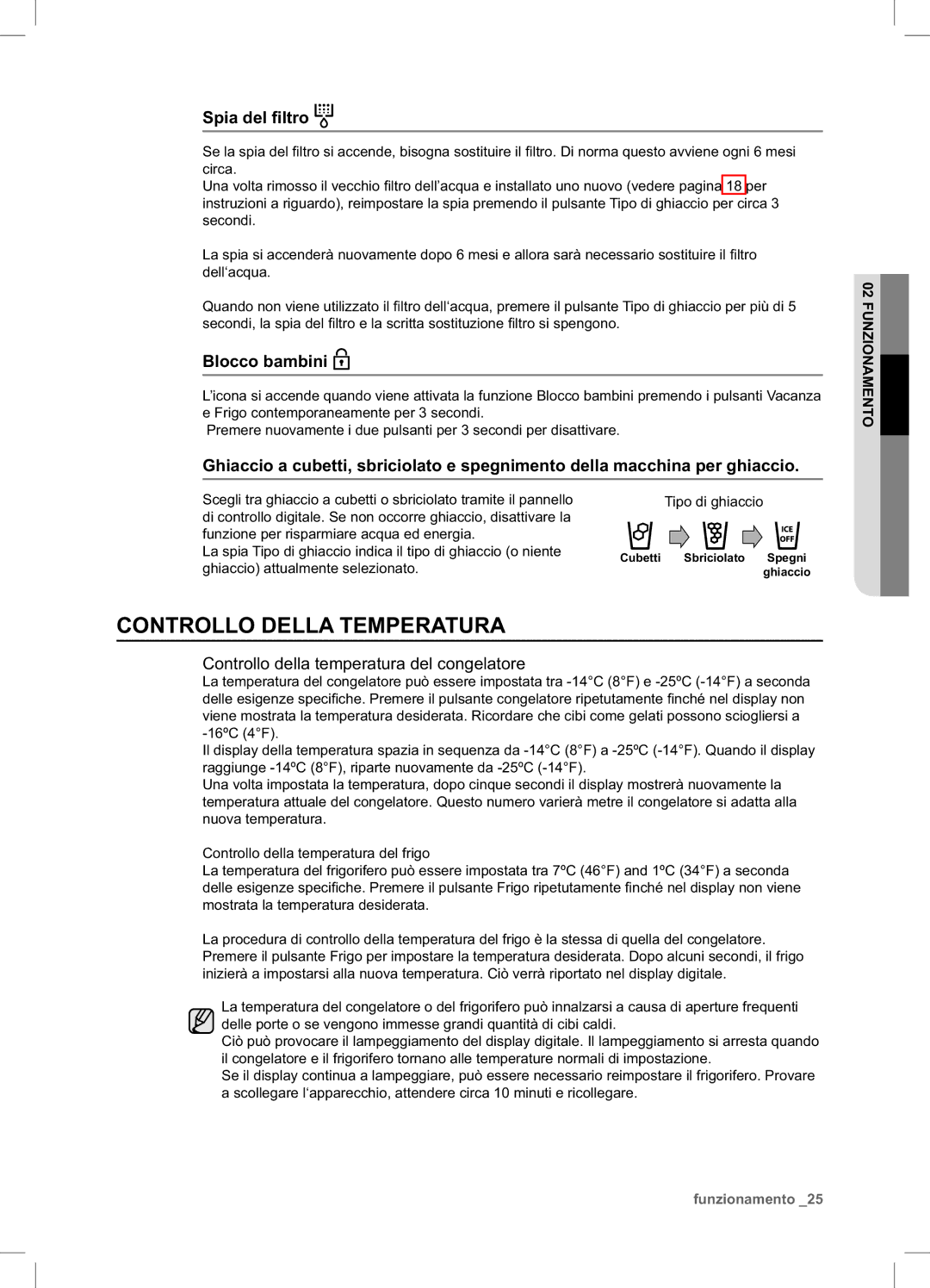 Samsung RSA1NTPE1/XES manual Controllo Della Temperatura, Controllo della temperatura del congelatore 