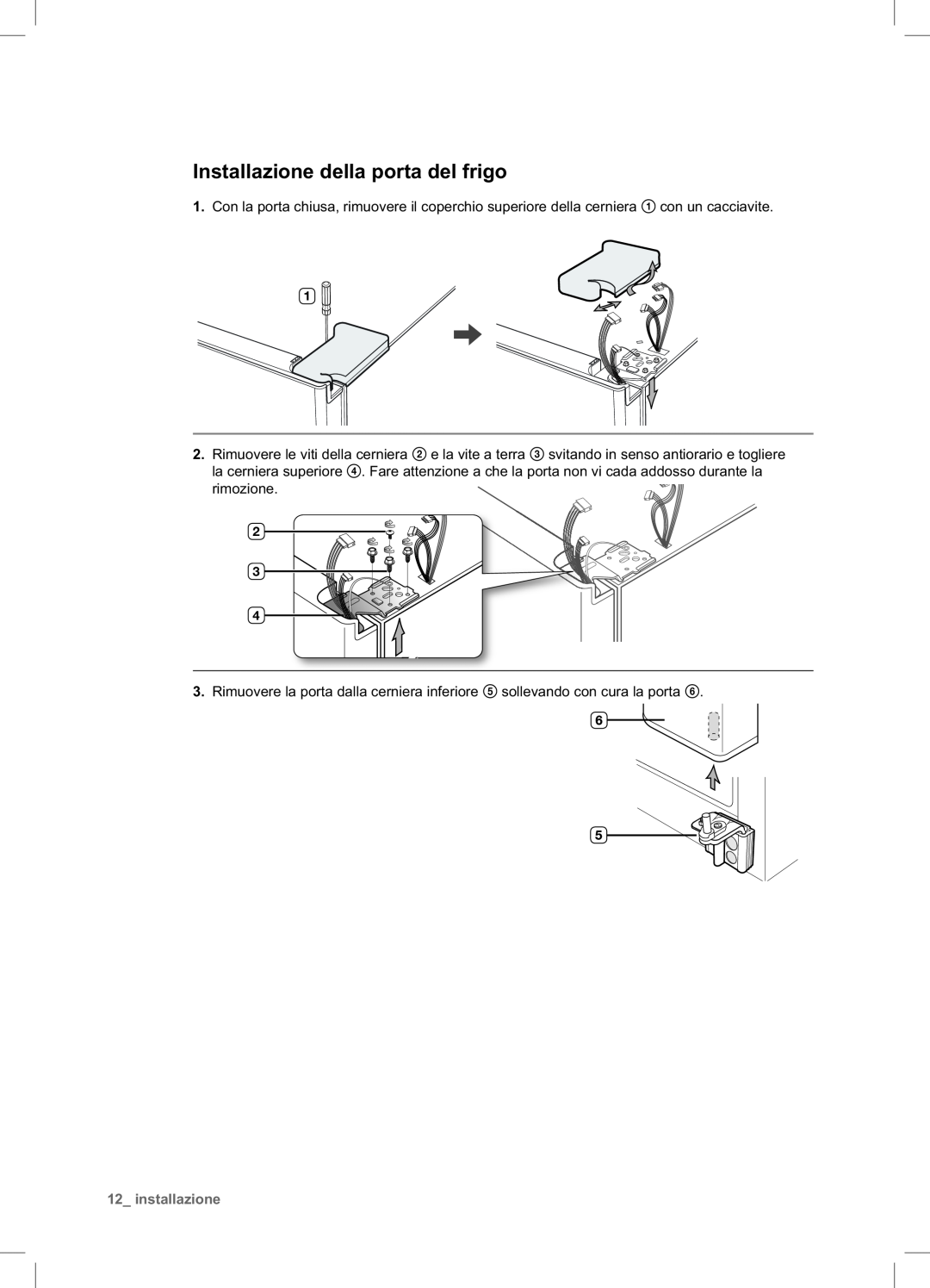 Samsung RSA1NTPE1/XES manual Installazione della porta del frigo, installazione 