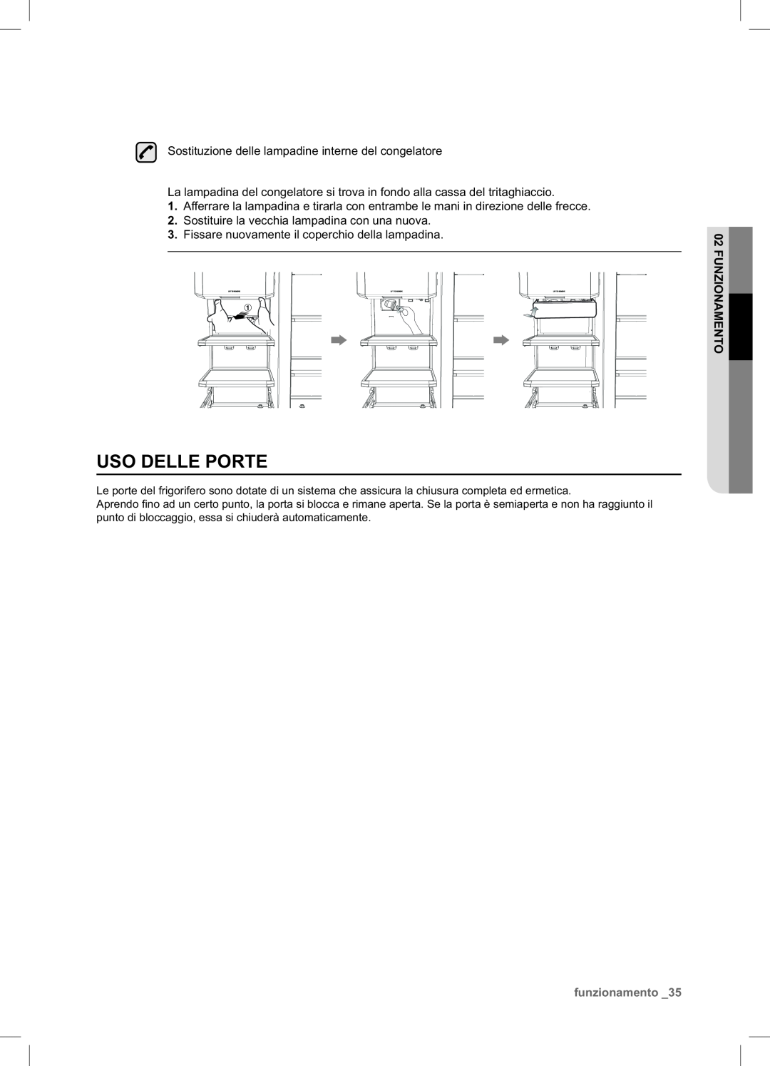 Samsung RSA1NTPE1/XES manual Uso Delle Porte, funzionamento, Funzionamento 