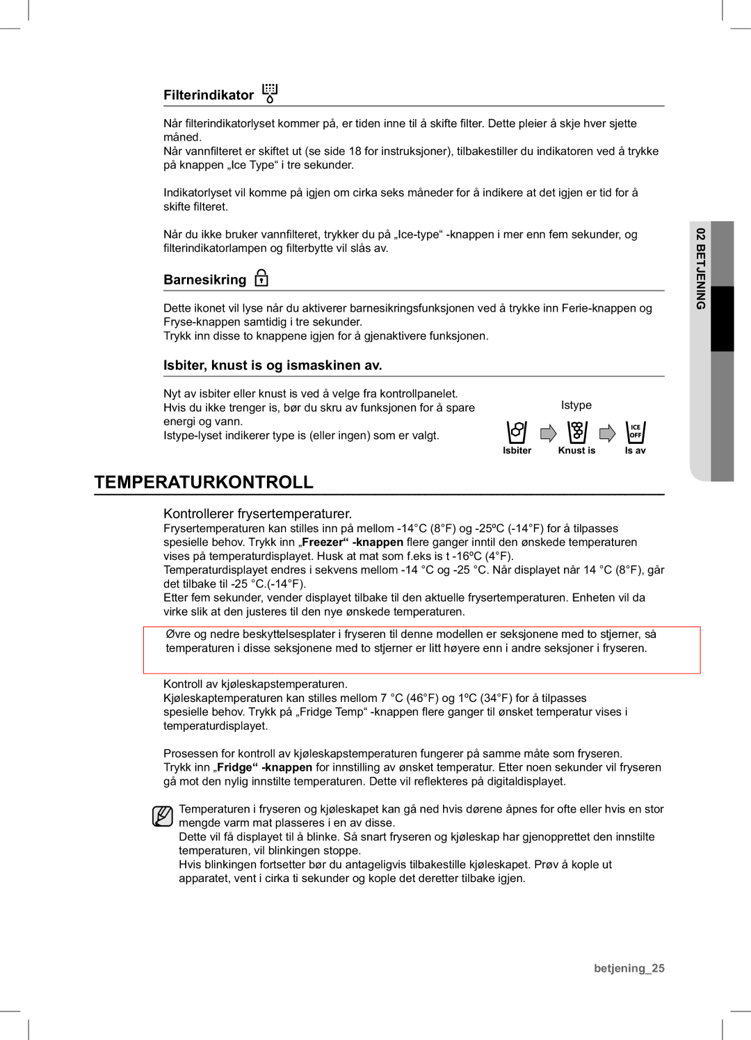 Samsung RSA1UHMG1/XEE manual Temperaturkontroll, Kontrollerer frysertemperaturer 