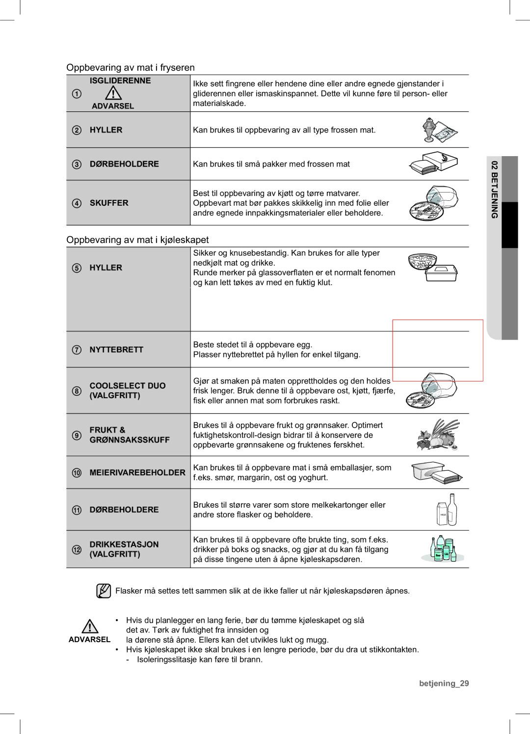 Samsung RSA1UHMG1/XEE manual Oppbevaring av mat i kjøleskapet 