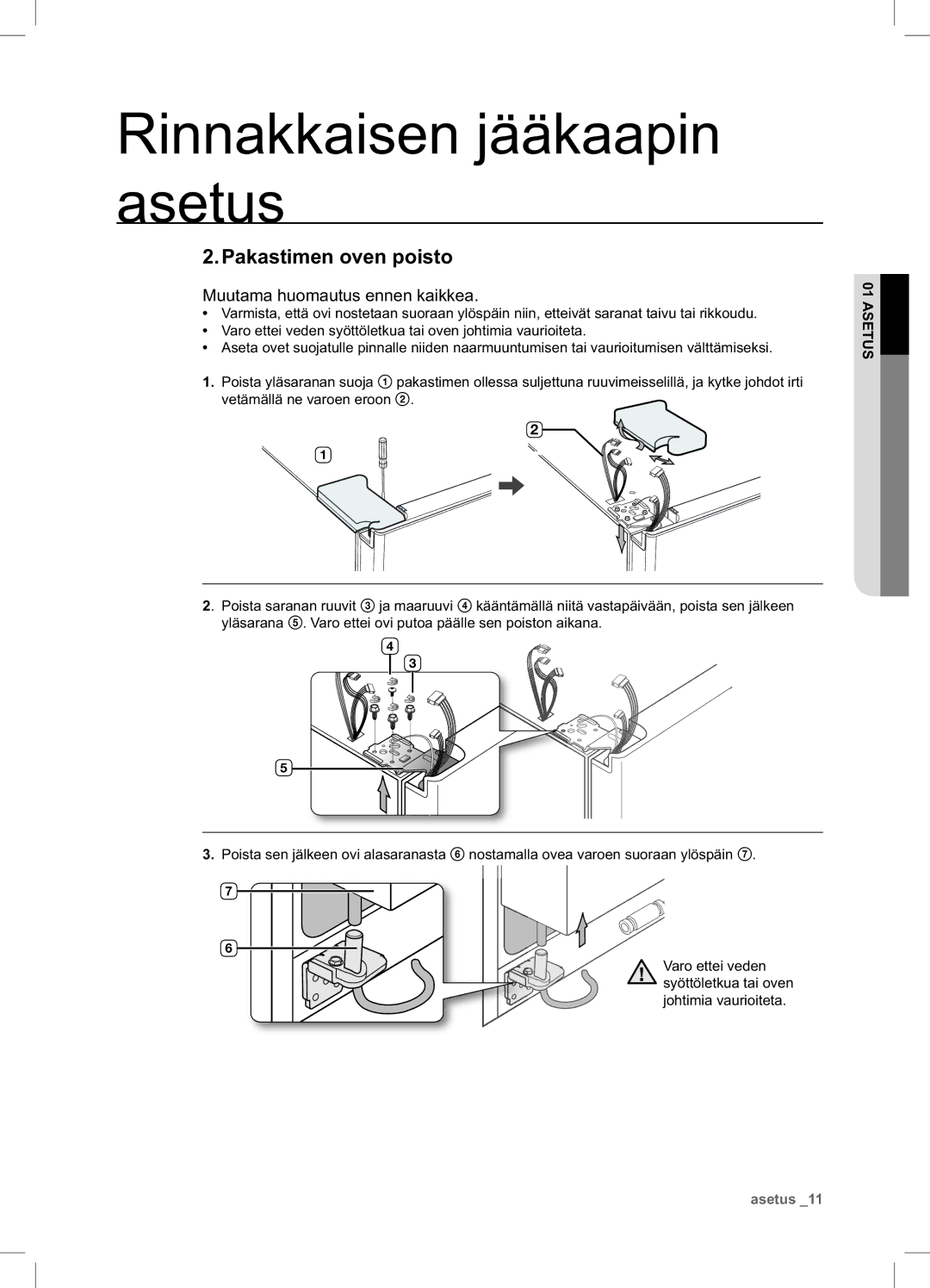 Samsung RSA1UHPE1/XEE, RSA1UHWP1/XEE manual Pakastimen oven poisto, Muutama huomautus ennen kaikkea 