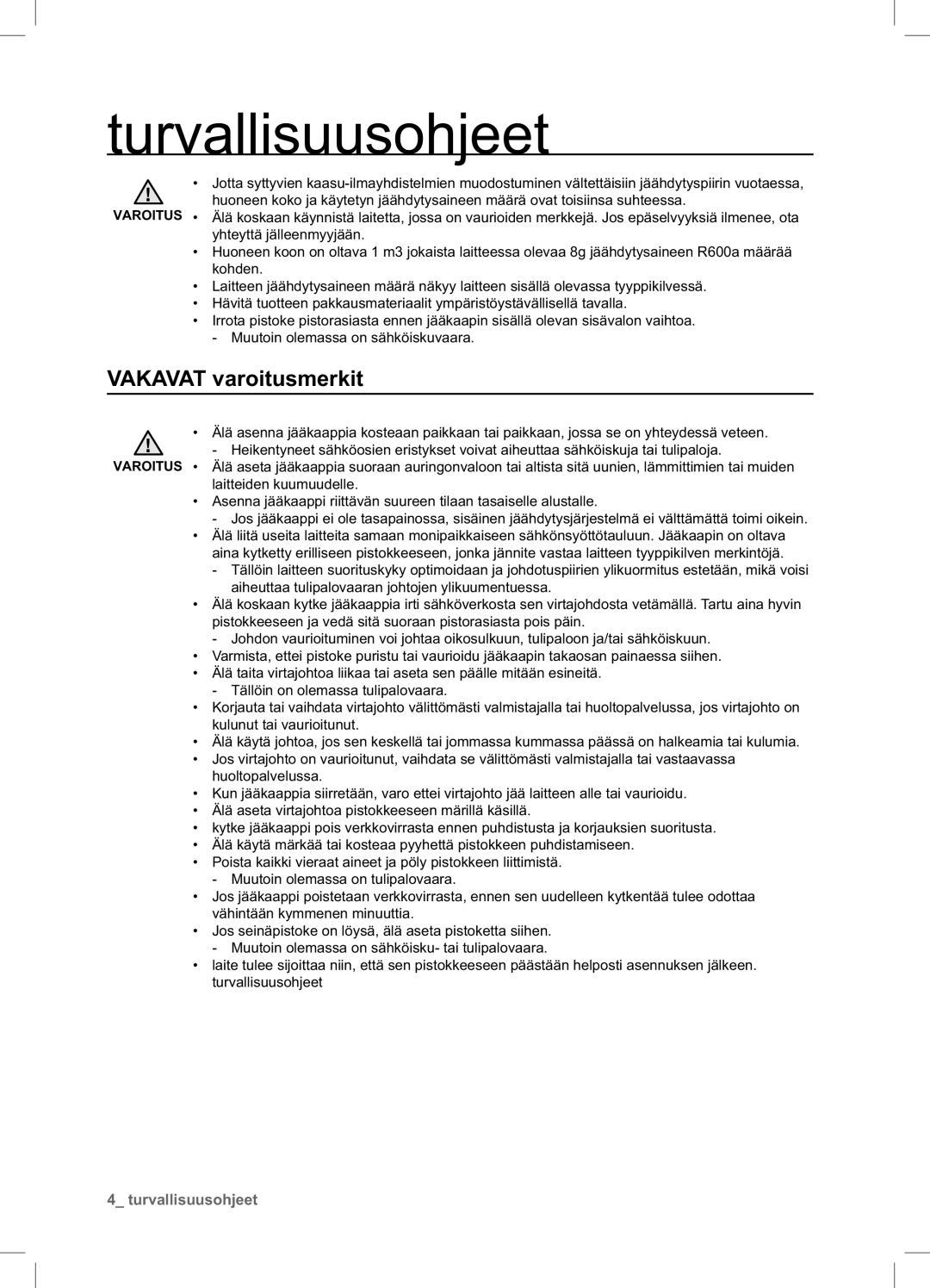 Samsung RSA1UHWP1/XEE, RSA1UHPE1/XEE manual Vakavat varoitusmerkit 