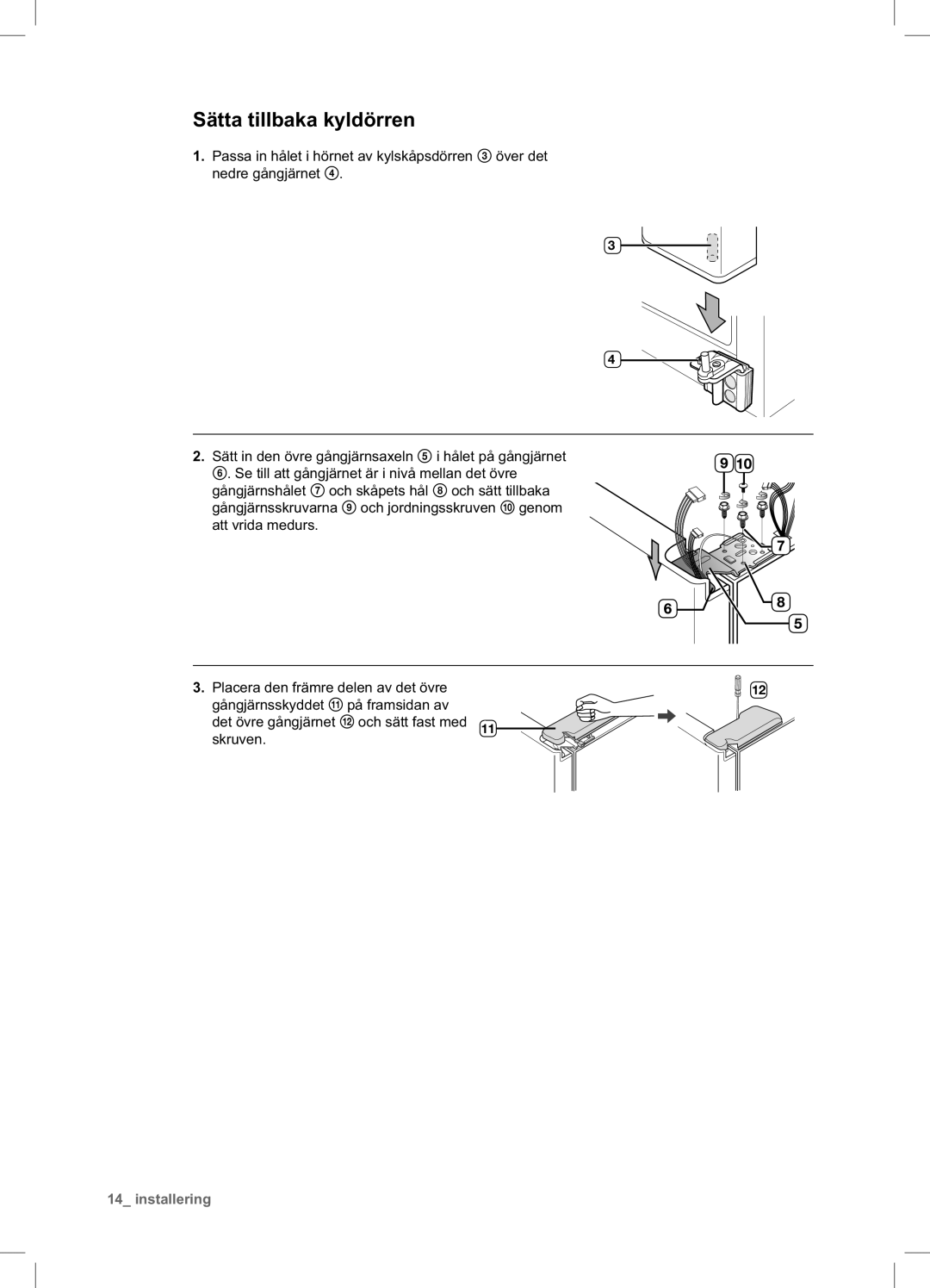 Samsung RSA1UHWP1/XEE, RSA1UHPE1/XEE manual Sätta tillbaka kyldörren 