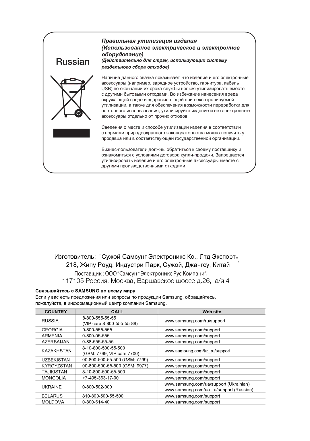 Samsung RSA1WHMG1/BWT manual Russian 