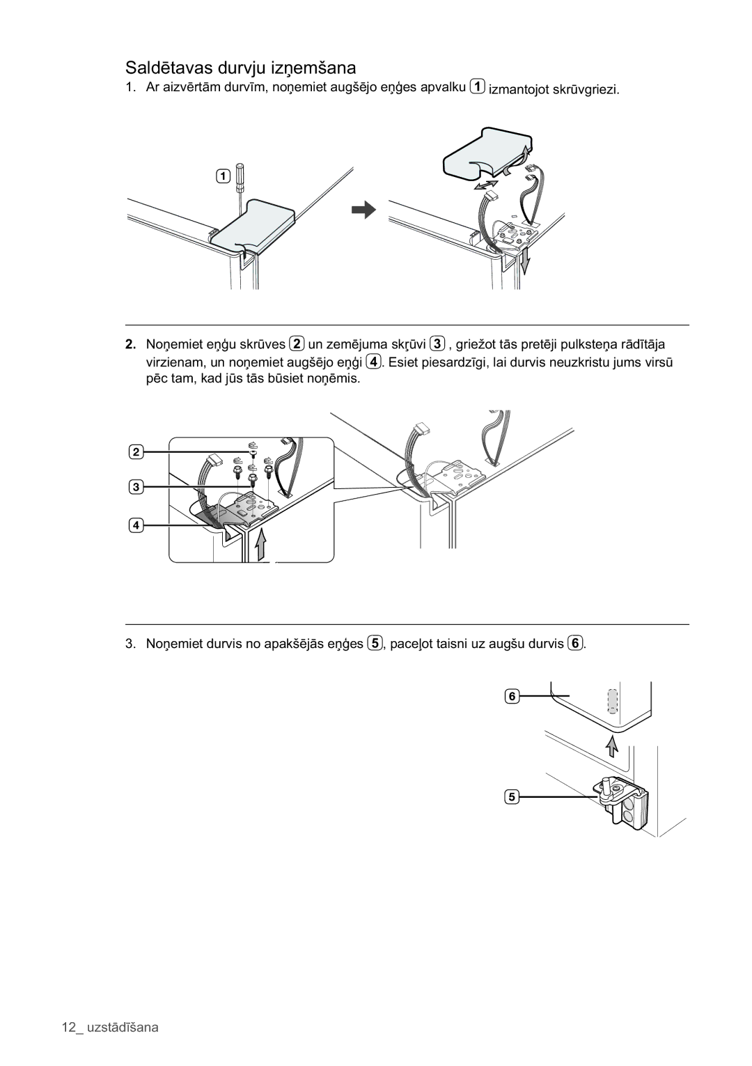 Samsung RSA1WHPE1/BWT manual Saldētavas durvju izņemšana 