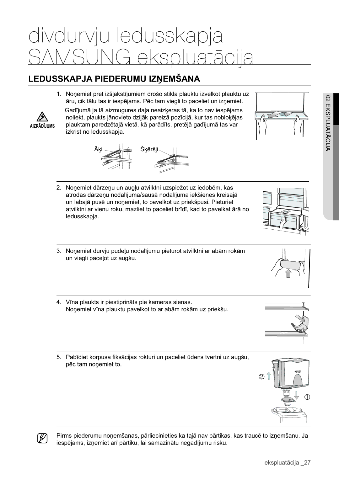 Samsung RSA1WHPE1/BWT manual Ledusskapja Piederumu Izņemšana 