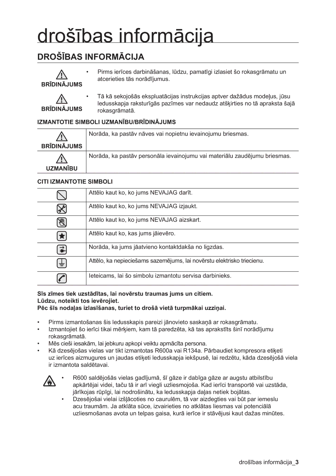 Samsung RSA1WHPE1/BWT manual Drošības informācija 