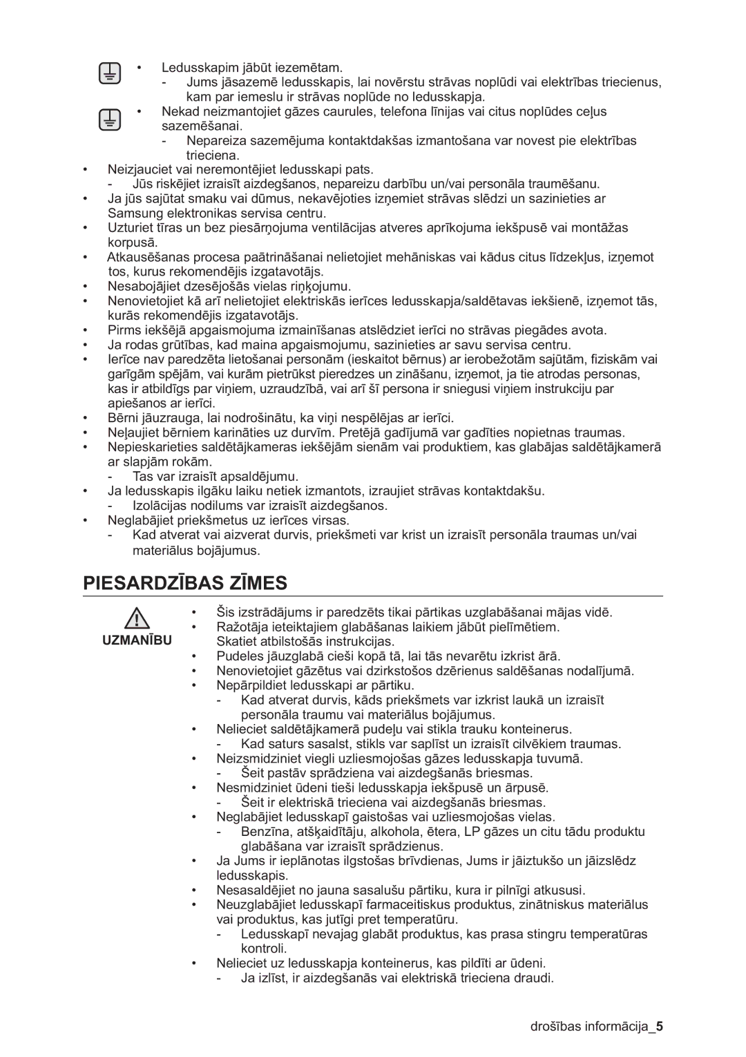 Samsung RSA1WHPE1/BWT manual Piesardzības Zīmes 