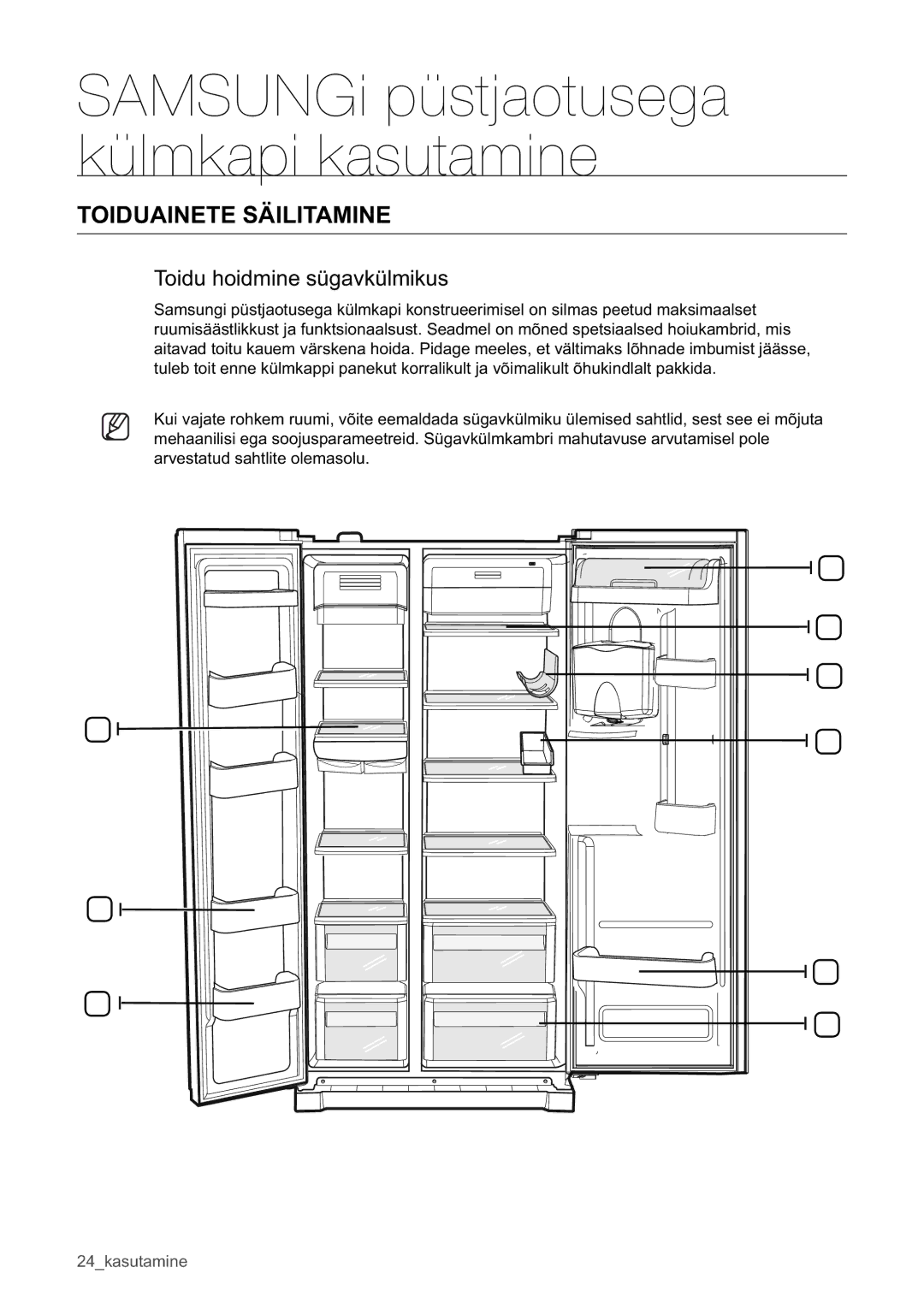 Samsung RSA1WHPE1/BWT manual Toiduainete Säilitamine, Toidu hoidmine sügavkülmikus 