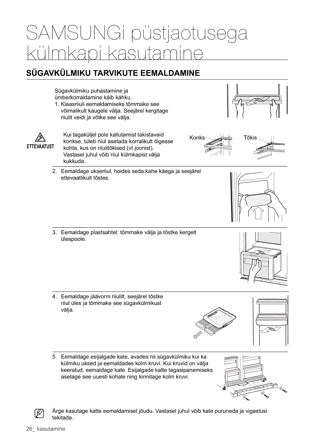 Samsung RSA1WHPE1/BWT manual Sügavkülmiku Tarvikute Eemaldamine 