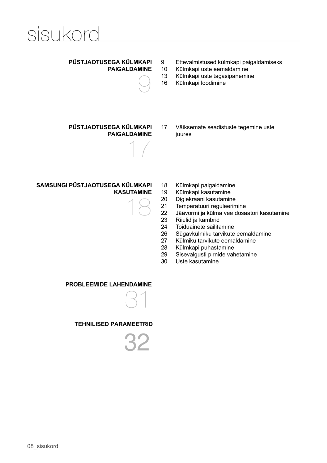 Samsung RSA1WHPE1/BWT manual Sisukord 