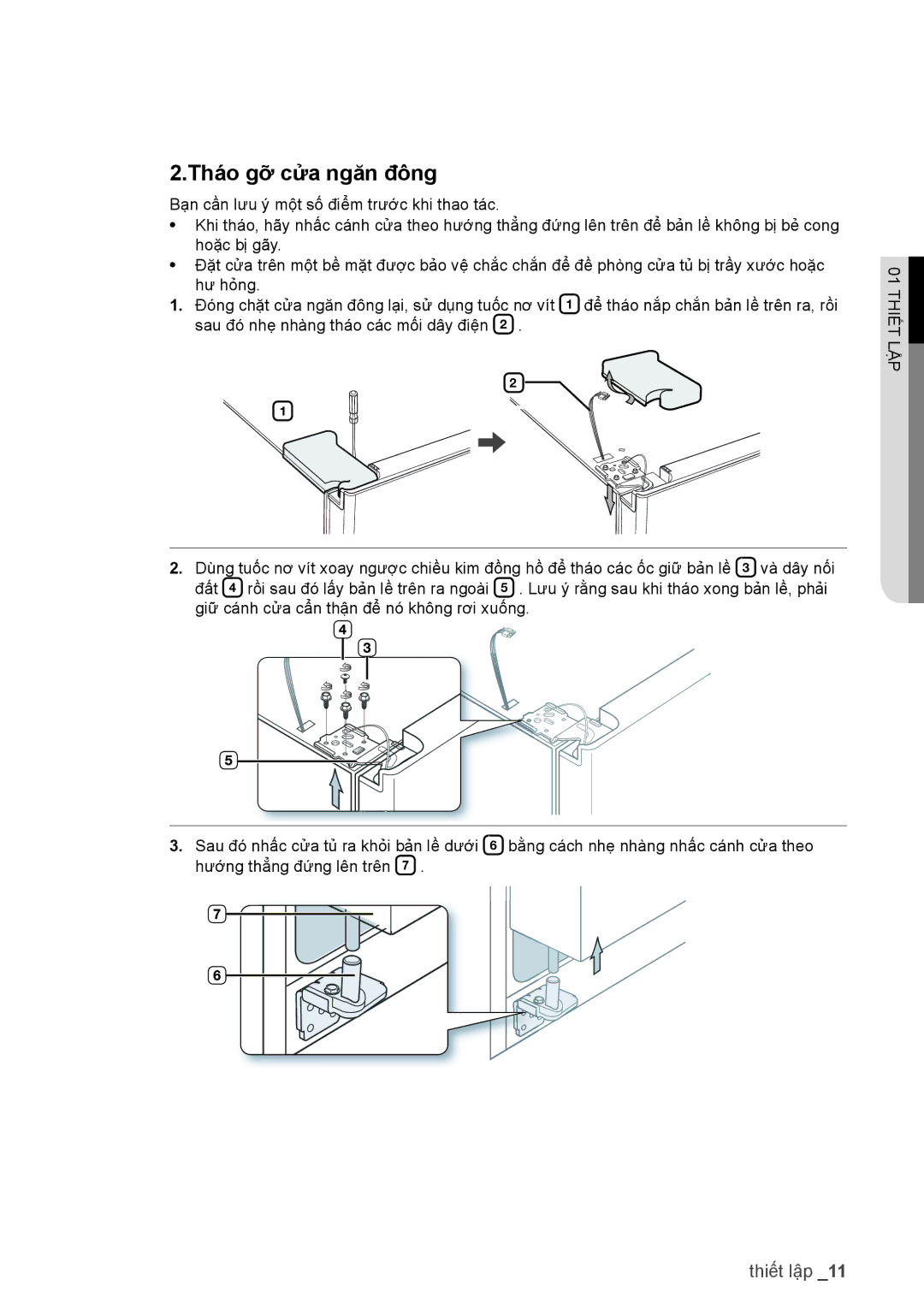 Samsung RSA1WTTS1/XSV, RSA1WTIS1/XSV manual Tháo gỡ cửa ngăn đông 