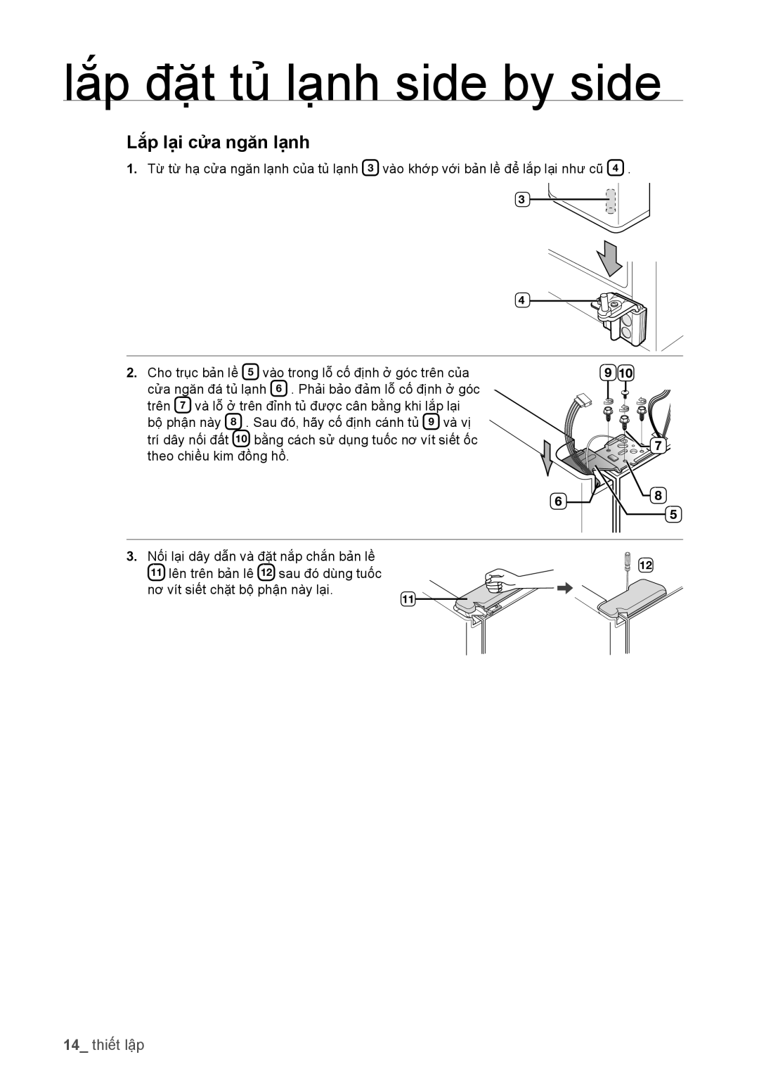 Samsung RSA1WTIS1/XSV, RSA1WTTS1/XSV manual Lắp lai cưa ngăn lanh 