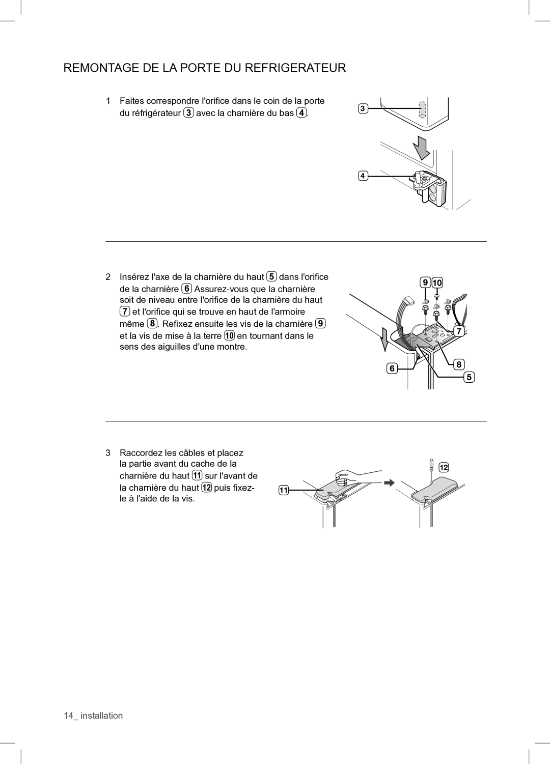 Samsung RSA1WTPE1/XEF manual Remontage DE LA Porte DU Refrigerateur 