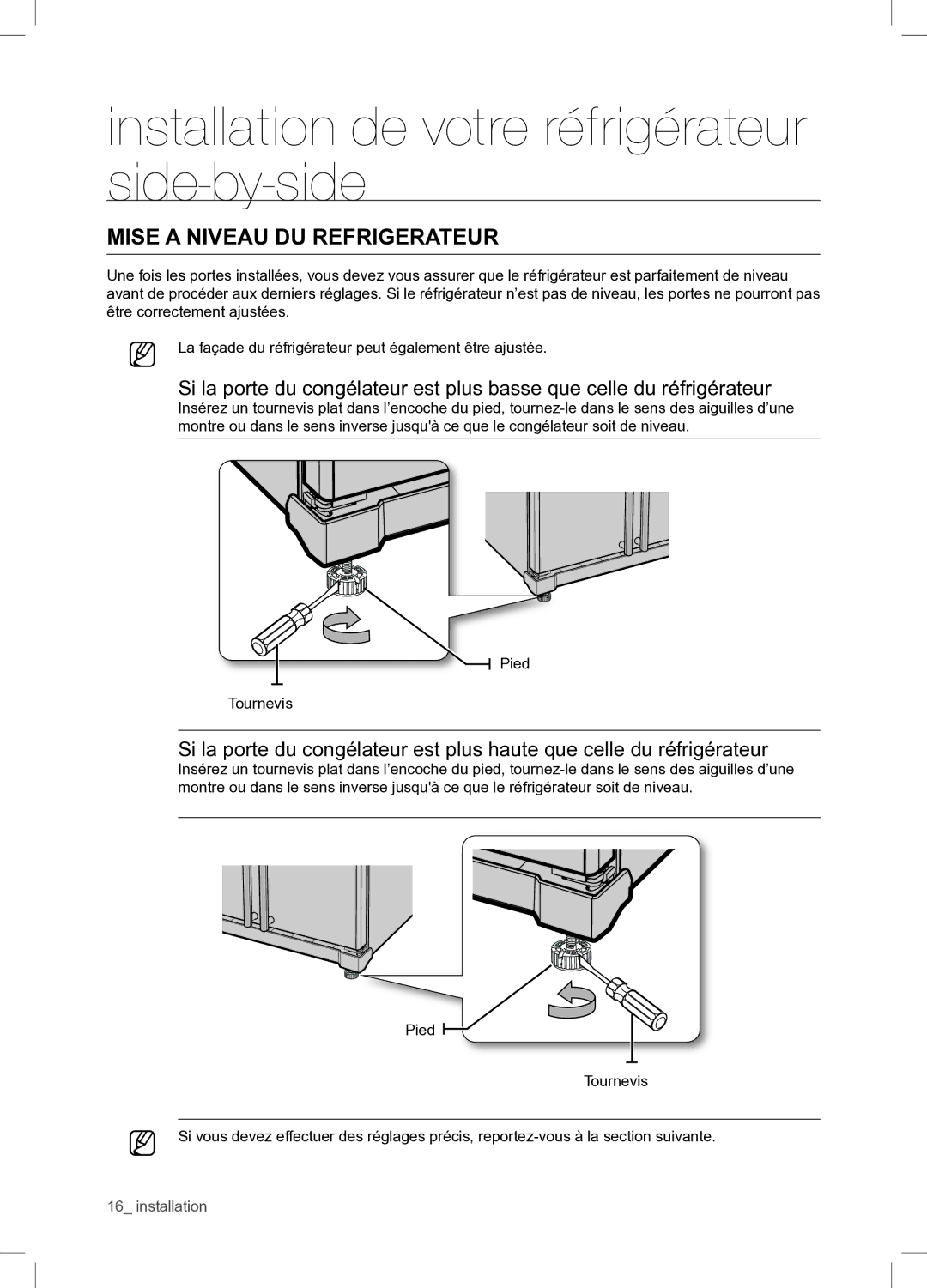 Samsung RSA1WTPE1/XEF manual Mise a Niveau DU Refrigerateur 