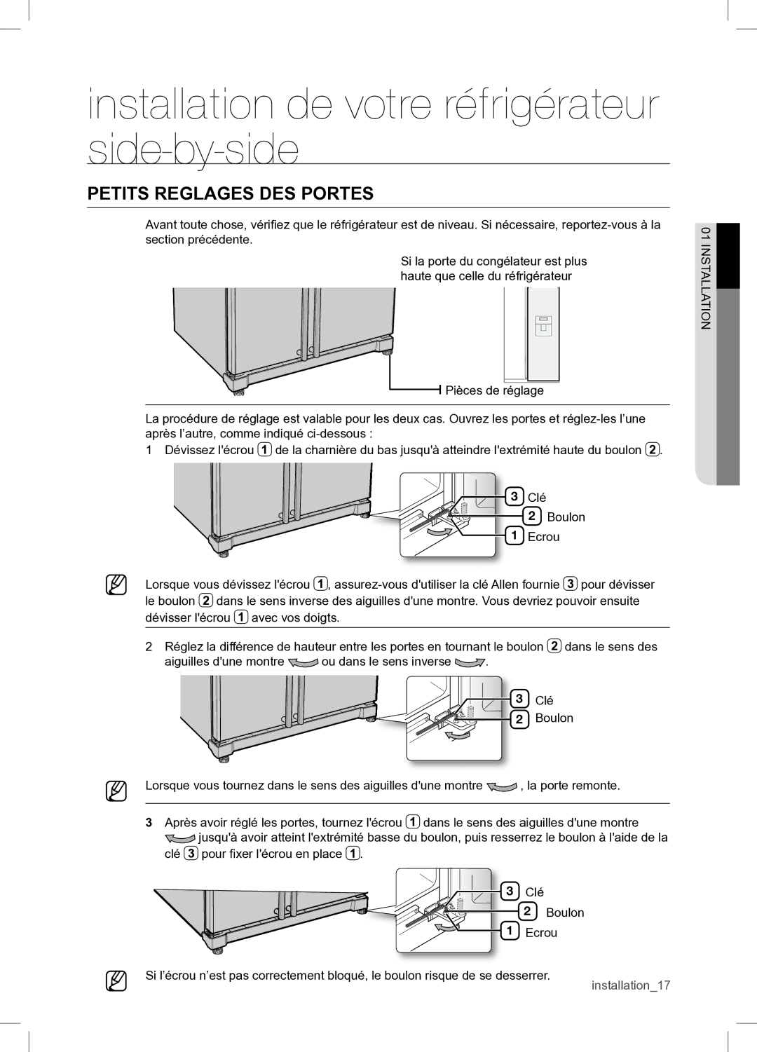 Samsung RSA1WTPE1/XEF manual Petits Reglages DES Portes 