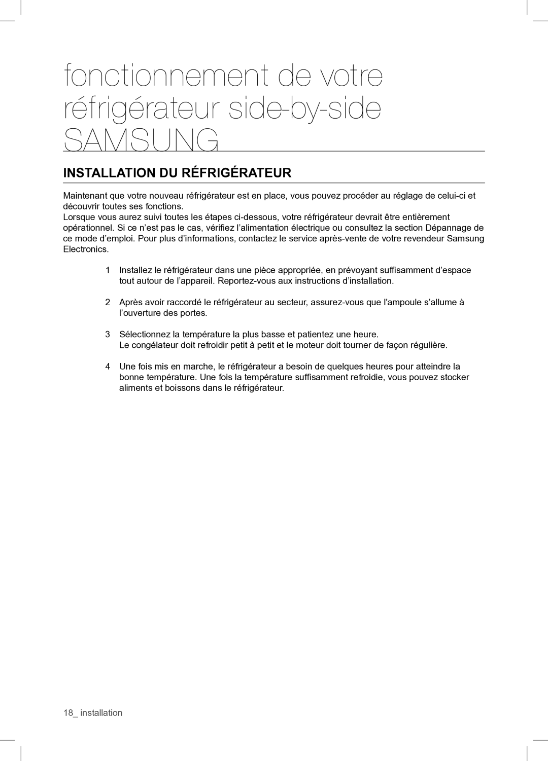 Samsung RSA1WTPE1/XEF manual Samsung, Installation DU Réfrigérateur 