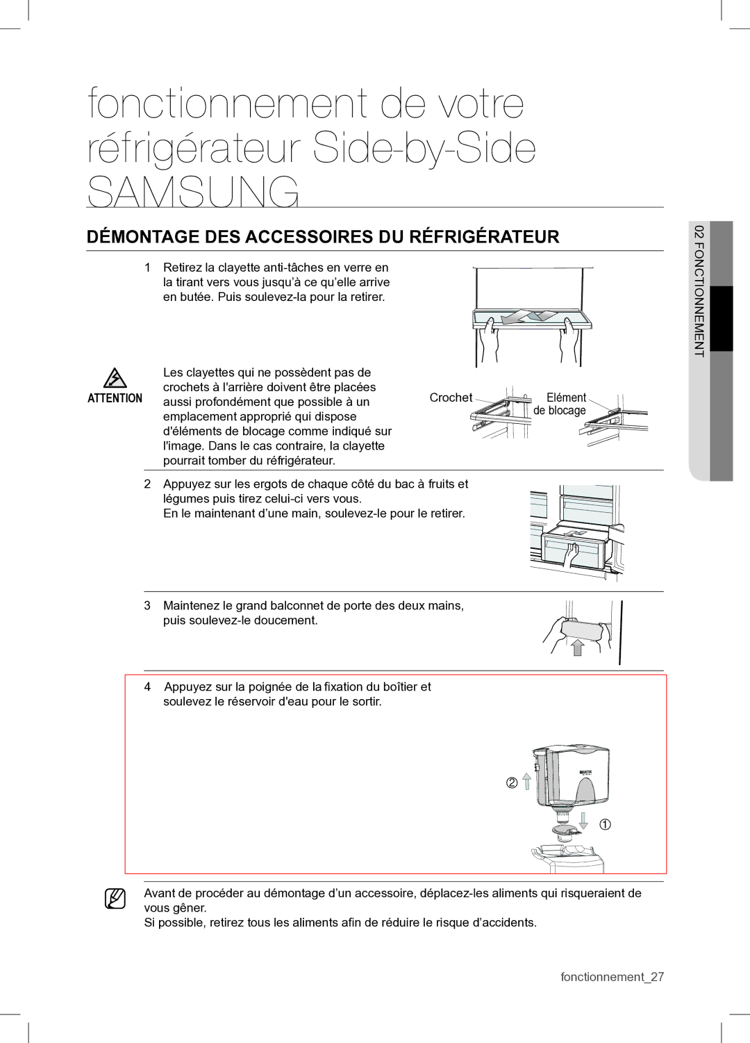 Samsung RSA1WTPE1/XEF manual Démontage DES Accessoires DU Réfrigérateur 