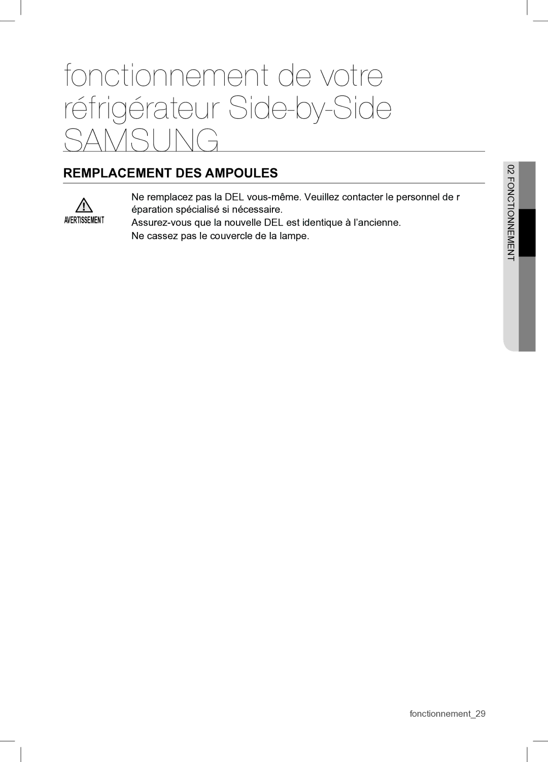 Samsung RSA1WTPE1/XEF manual Remplacement DES Ampoules 