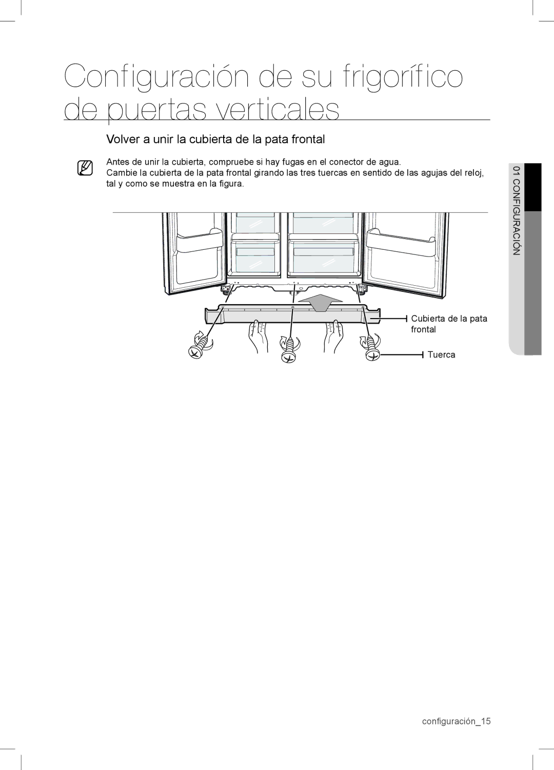 Samsung RSA1WTPE1/XES manual Volver a unir la cubierta de la pata frontal 