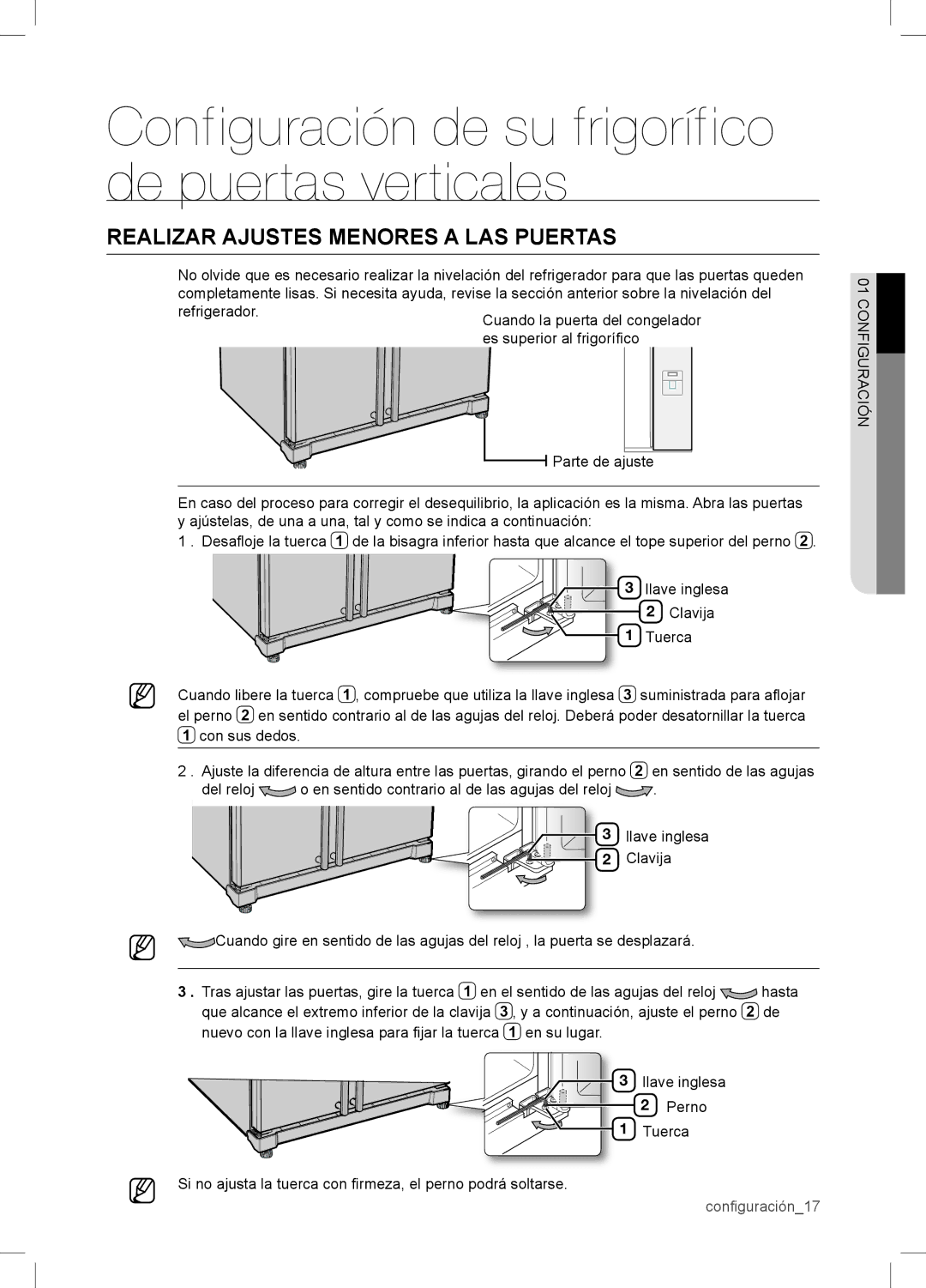 Samsung RSA1WTPE1/XES manual Realizar Ajustes Menores a LAS Puertas 