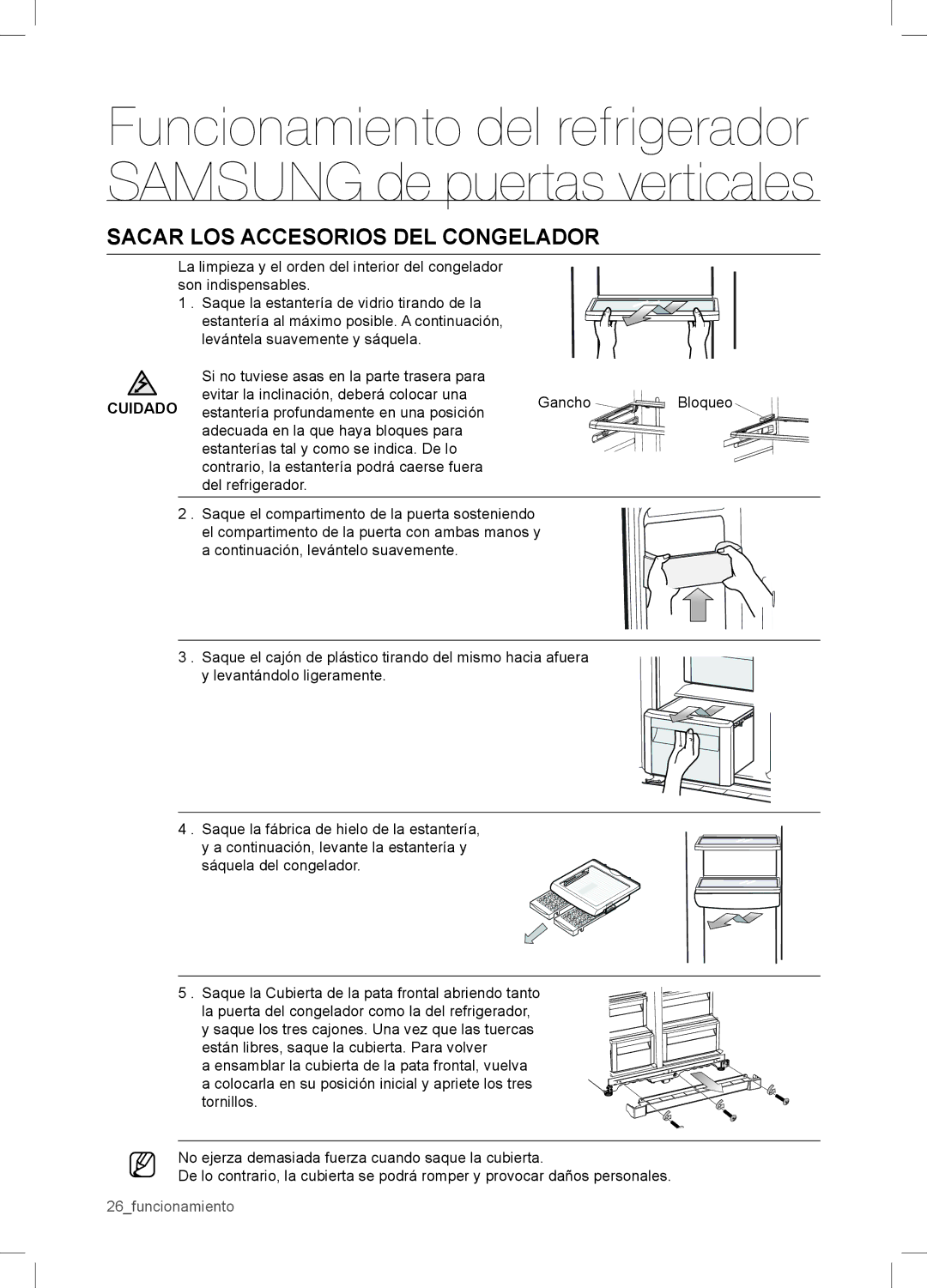 Samsung RSA1WTPE1/XES manual Sacar LOS Accesorios DEL Congelador 