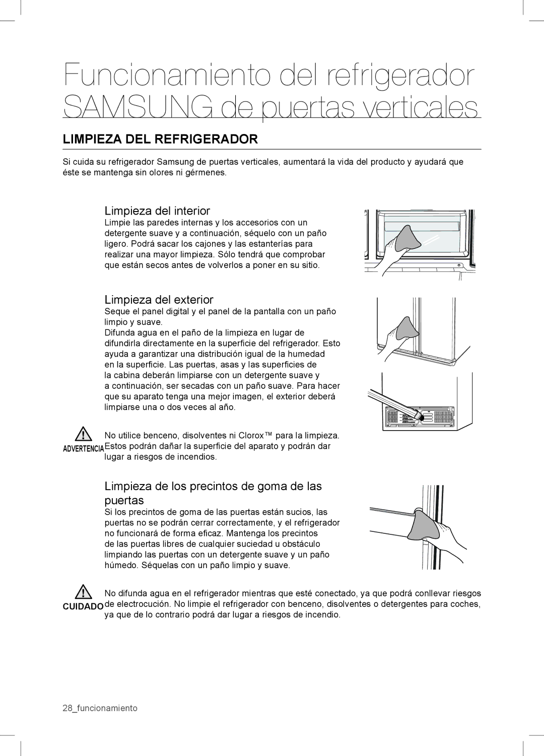 Samsung RSA1WTPE1/XES manual Limpieza DEL Refrigerador, Limpieza del interior, Limpieza del exterior 