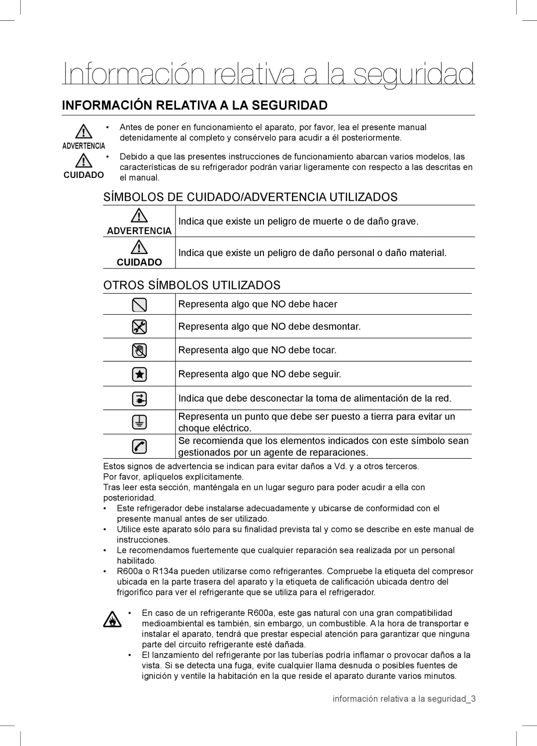 Samsung RSA1WTPE1/XES manual Información relativa a la seguridad, Información Relativa a LA Seguridad 