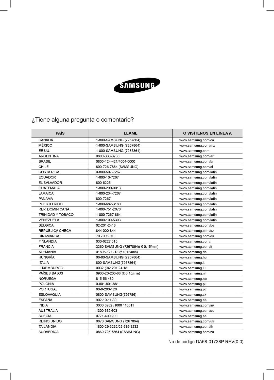 Samsung RSA1WTPE1/XES manual ¿Tiene alguna pregunta o comentario?, País Llame Visítenos EN Línea a 