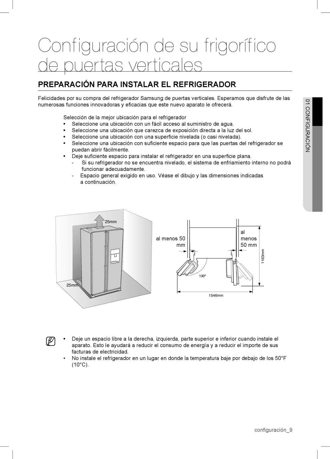 Samsung RSA1WTPE1/XES manual Conﬁguración de su frigoríﬁco de puertas verticales, Preparación Para Instalar EL Refrigerador 