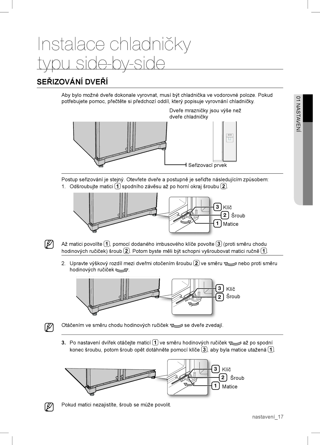 Samsung RSA1WTVG1/XEO manual Seřizování Dveří 