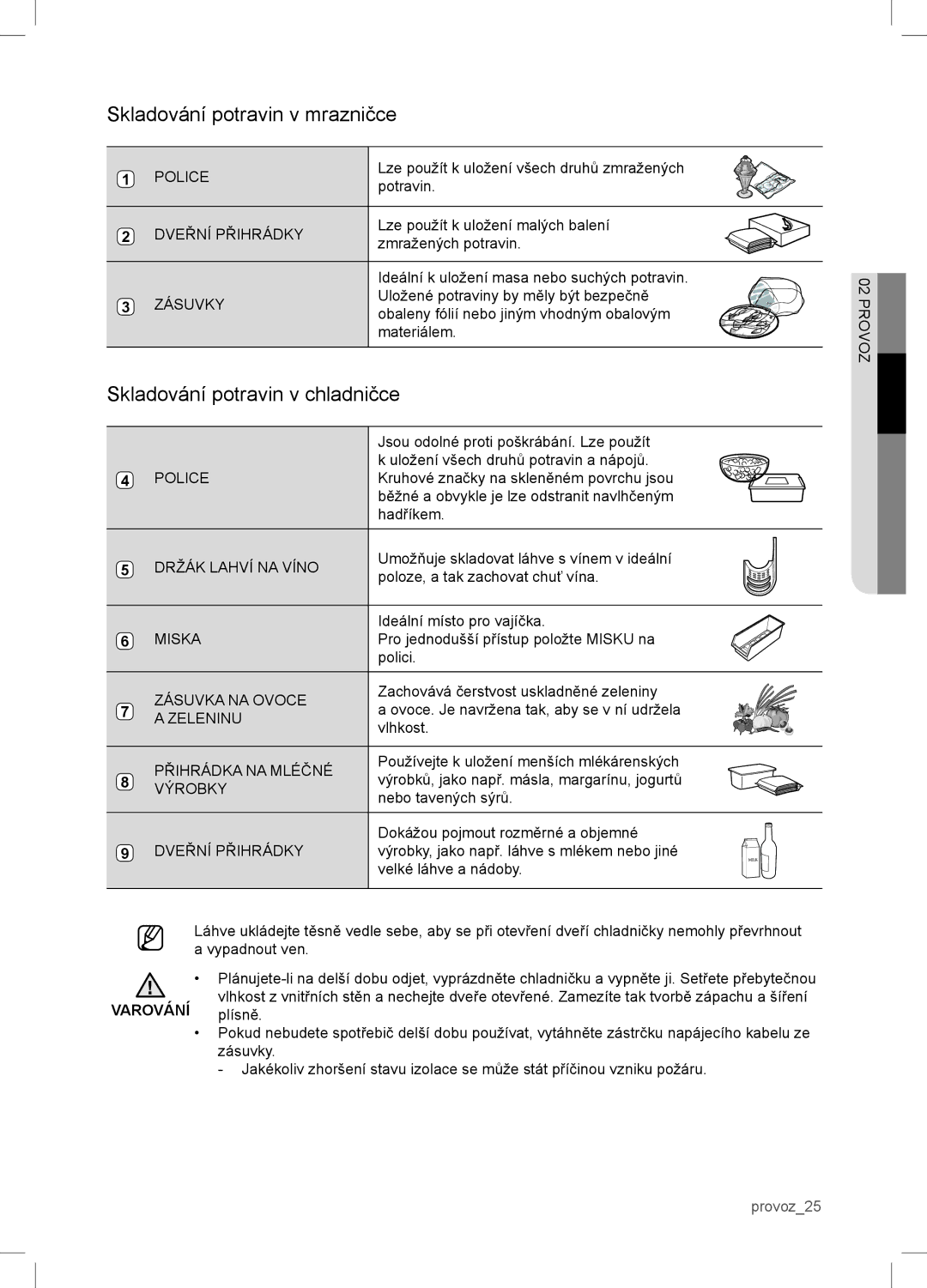 Samsung RSA1WTVG1/XEO manual Skladování potravin v chladničce, Dveřní Přihrádky 