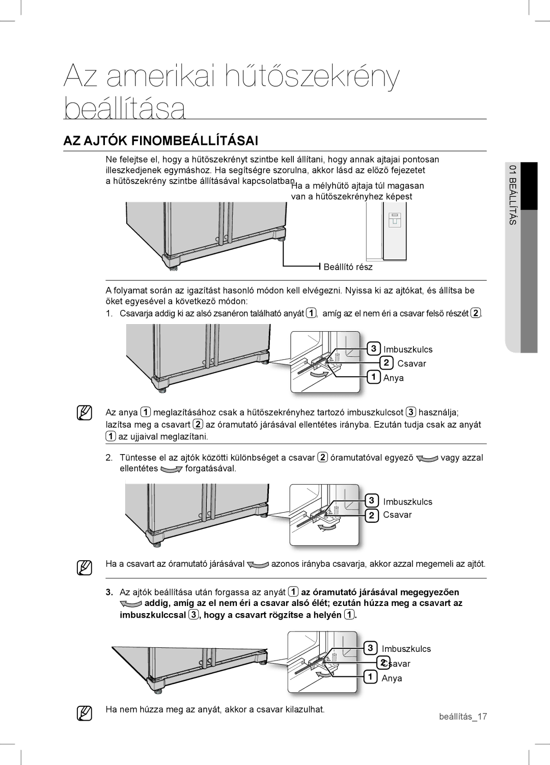 Samsung RSA1WTVG1/XEO manual AZ Ajtók Finombeállításai 