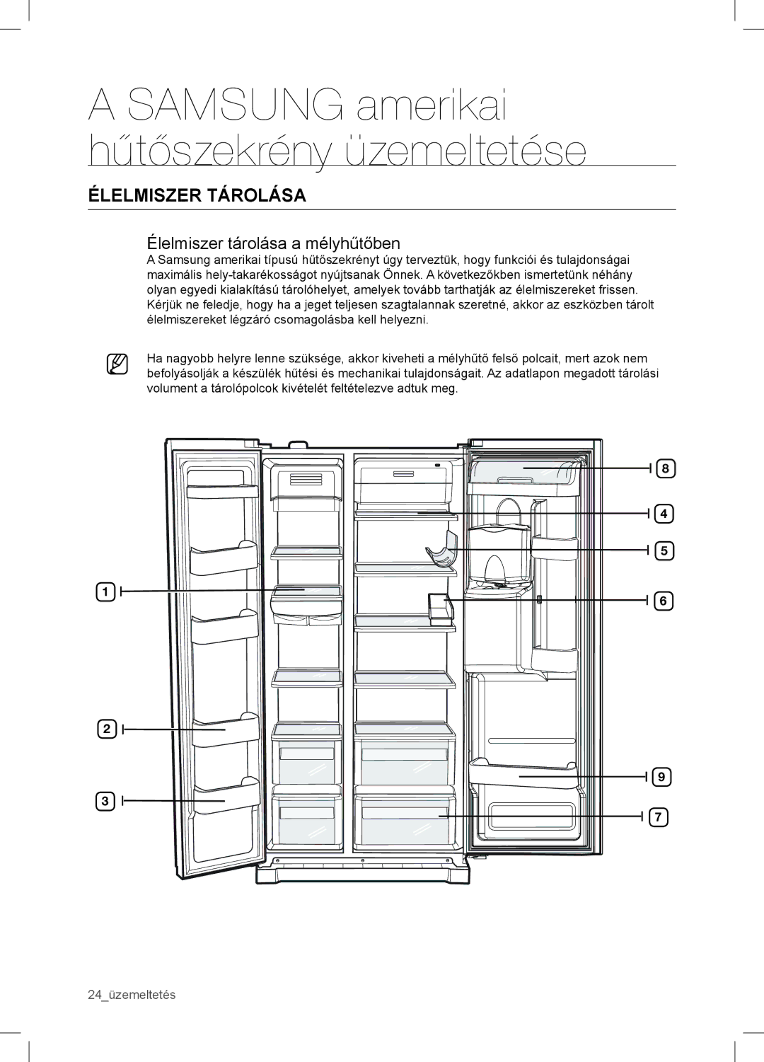 Samsung RSA1WTVG1/XEO manual Élelmiszer Tárolása, Élelmiszer tárolása a mélyhűtőben 