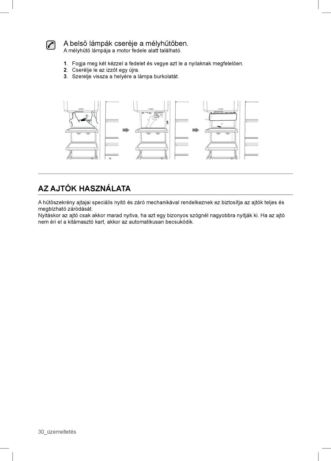 Samsung RSA1WTVG1/XEO manual AZ Ajtók Használata, Belső lámpák cseréje a mélyhűtőben 