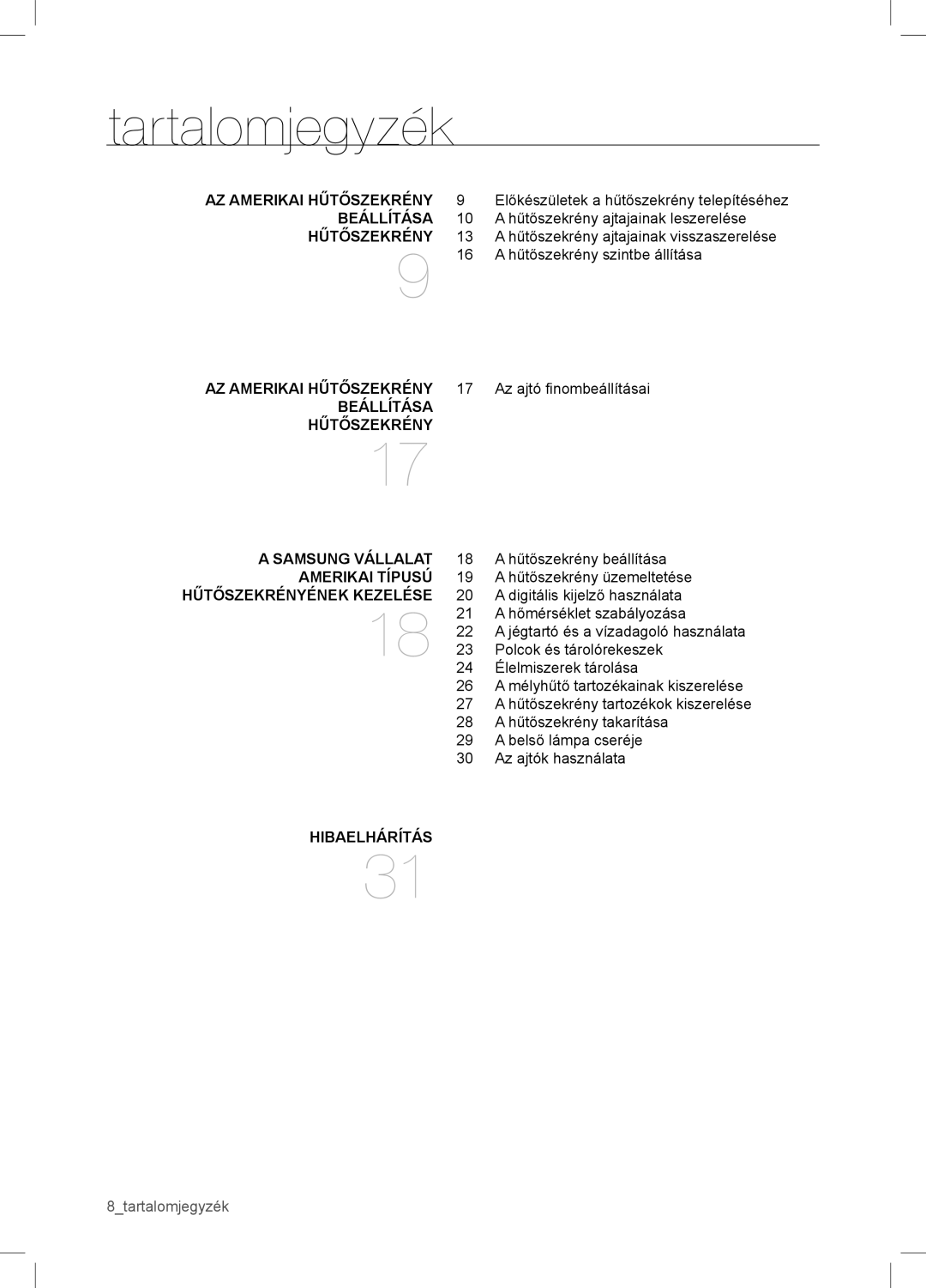 Samsung RSA1WTVG1/XEO manual Tartalomjegyzék 