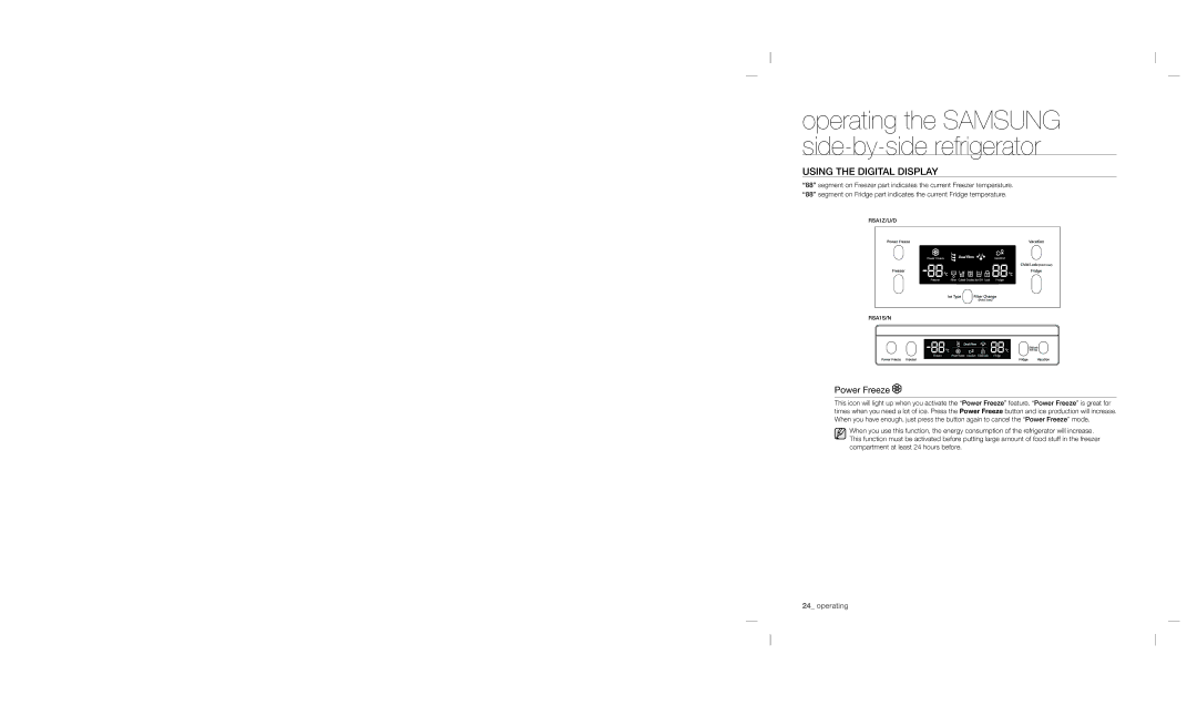 Samsung RSA1D***, RSA1Z***, RSA1U***, RSA1N***, RSA1S*** user manual Using the Digital Display, Power Freeze 