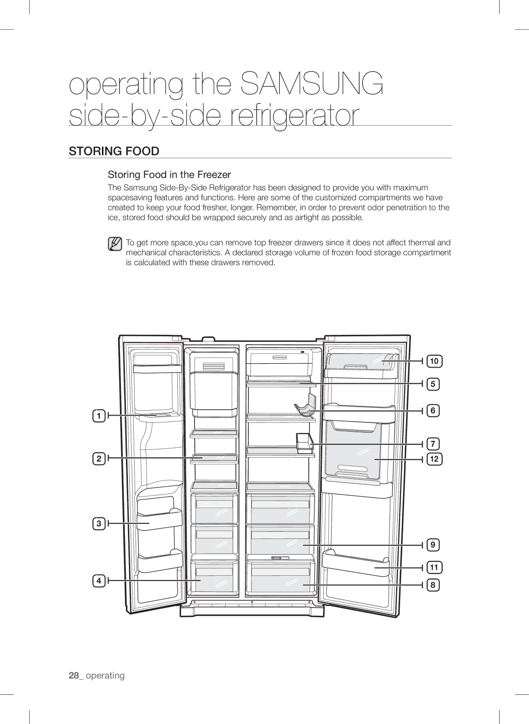 Samsung RSA1S***, RSA1Z***, RSA1U***, RSA1N***, RSA1D*** user manual Storing food, Storing Food in the Freezer 